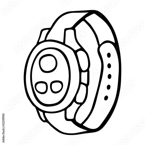 Fitness tracker smart watch, cartoon doodle vector style. Modern stylish wearable device. isolated outline illustration
