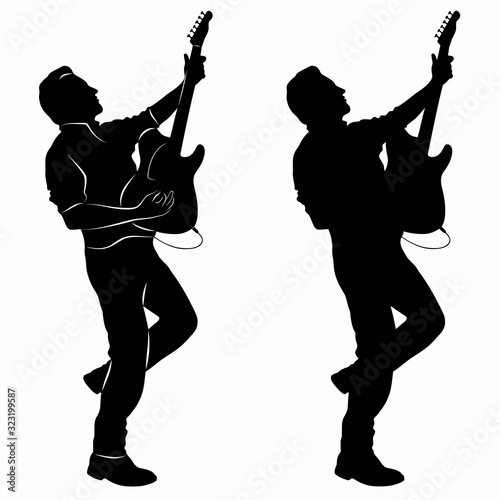 isolated silhouette of a guitarist player , vector drawing photo