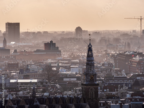 Photography Amsterdam Topview to City center with cloudy sky