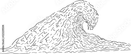 Big Wave Illustration Vector Graphic Cartoon Black White Curl Tsunami (ID: 323201504)