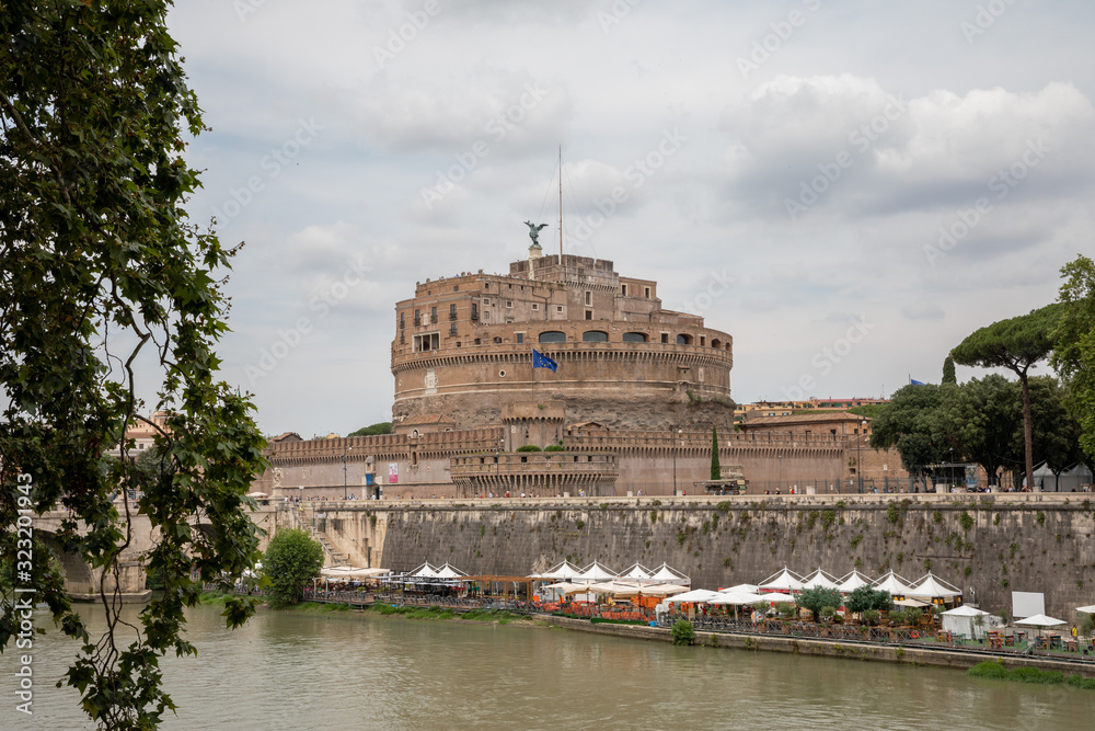 Panoramic view of exterior of Castel Sant'Angelo (Mausoleum of Hadrian)