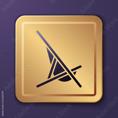 Purple Sunbed icon isolated on purple background. Gold square button. Vector Illustration