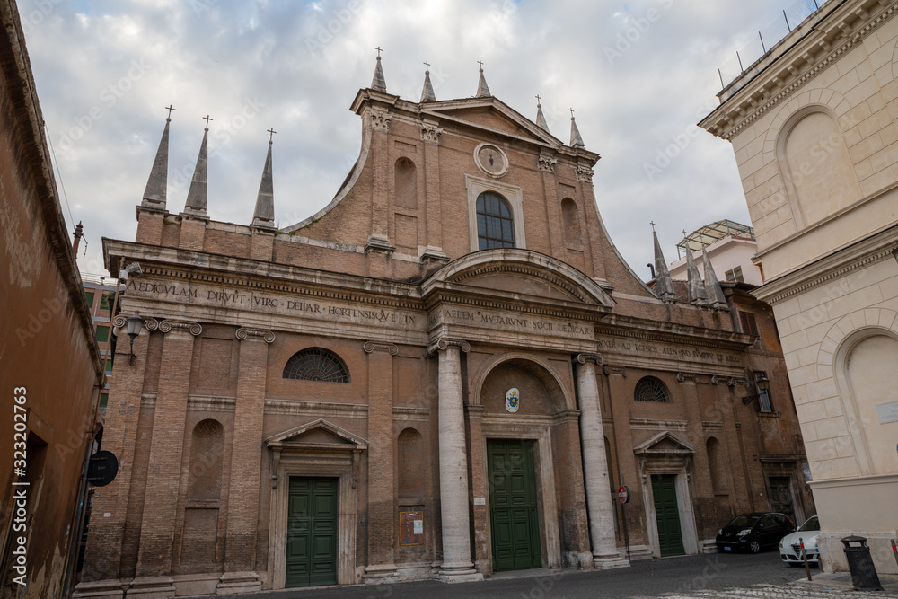 Closeup view of Basilica in Trastevere, Rome