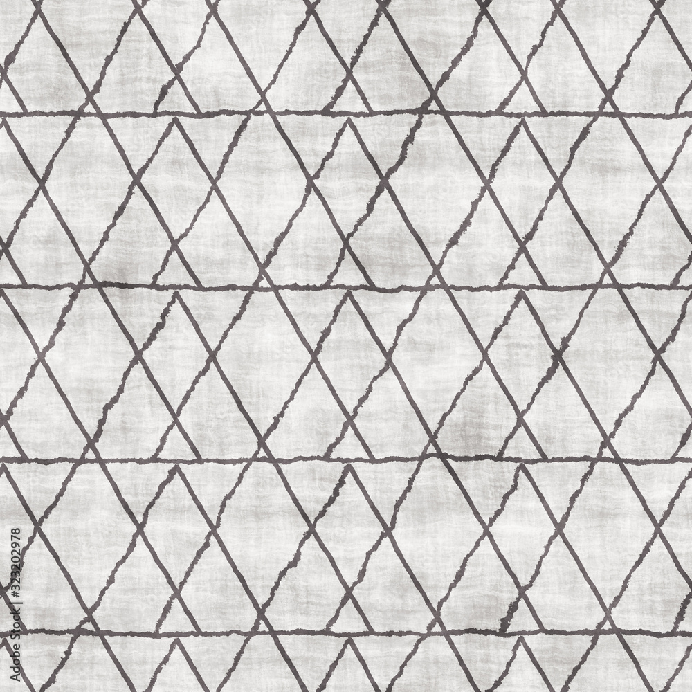 Fototapeta premium Grungy line geo worn distressed graphic tile faded triangle shape lattice mesh rough graphical design. Seamless repeat raster jpg pattern swatch.