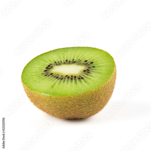 New Zealand green kiwi fruit isolated on white background.