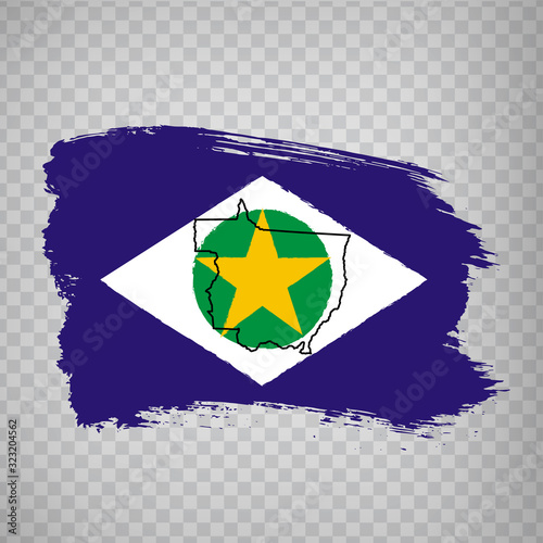 Flag of Mato Grosso from brush strokes. Blank map of Mato Grosso. Federal Republic of Brazil. High quality map of Mato Grosso and flag on transparent background. Stock vector. EPS10.