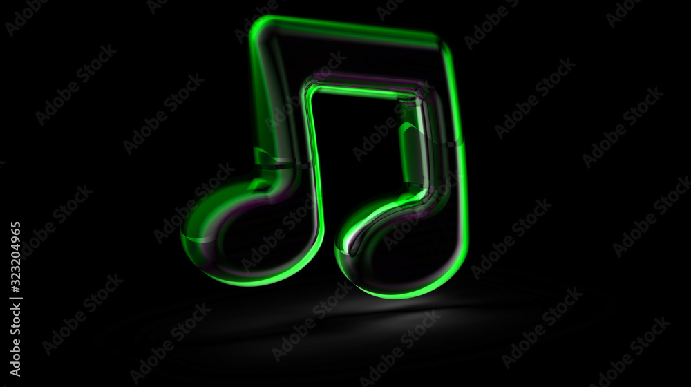 Musical note in black background. 3D Illustration.
