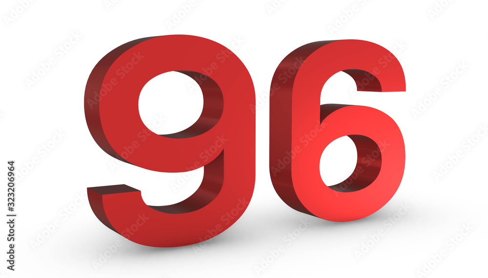 Number 96 Ninety Six Red Sign 3D Rendering Isolated on White Background Number 96 Ninety Six Red Sign 3D Rendering Isolated on White Background
