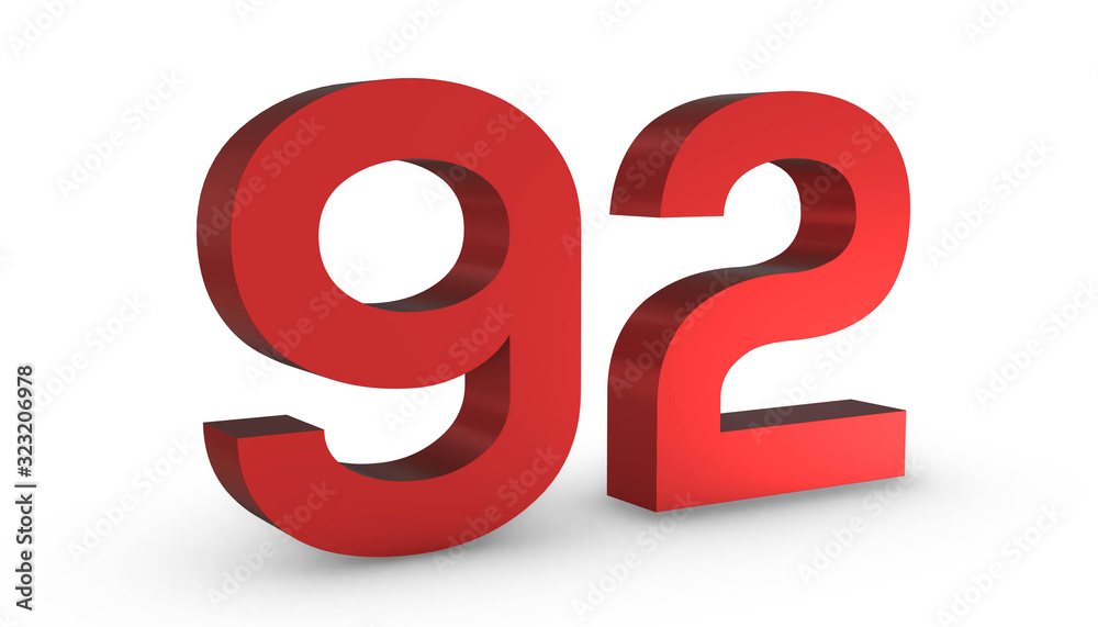 Number 92 Ninety Two Red Sign 3D Rendering Isolated on White Background Number 92 Ninety Two Red Sign 3D Rendering Isolated on White Background