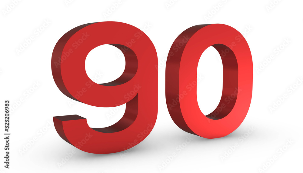 Number 90 Ninety Red Sign 3D Rendering Isolated on White Background Number 90 Ninety Red Sign 3D Rendering Isolated on White Background