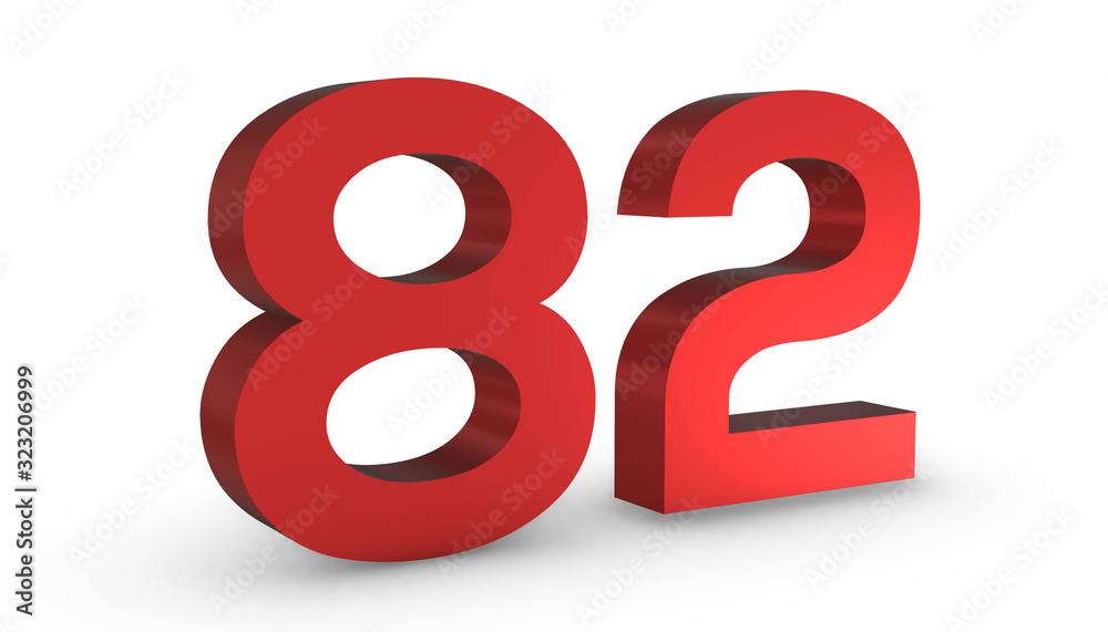 Number 82 Eighty Two Red Sign 3D Rendering Isolated on White Background Number 82 Eighty Two Red Sign 3D Rendering Isolated on White Background
