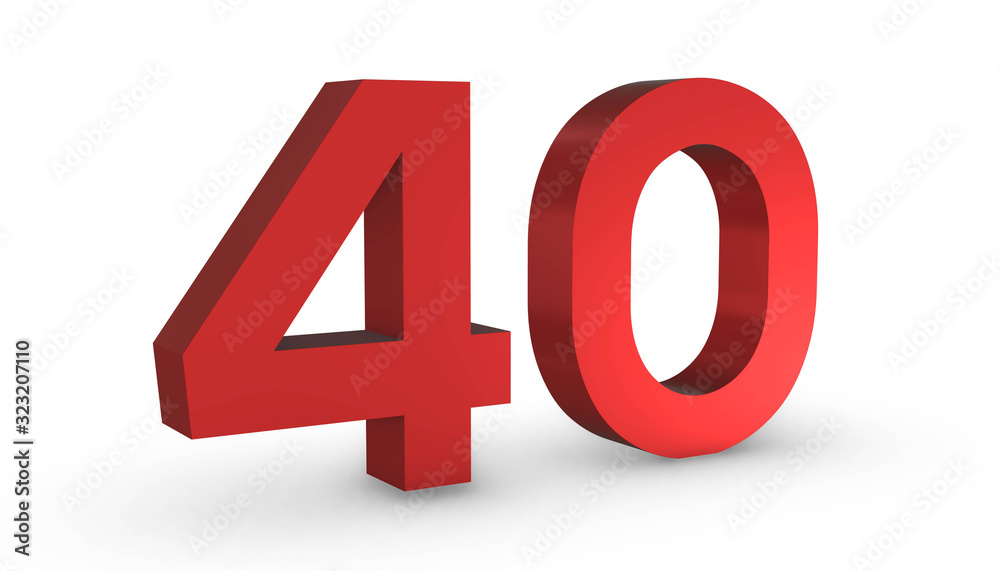 Number 40 Forty Red Sign 3D Rendering Isolated on White Background Number 40 Forty Red Sign 3D Rendering Isolated on White Background