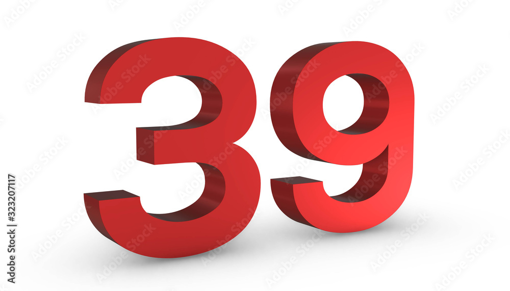 Number 39 Thirty Nine Red Sign 3D Rendering Isolated on White Background Number 39 Thirty Nine Red Sign 3D Rendering Isolated on White Background
