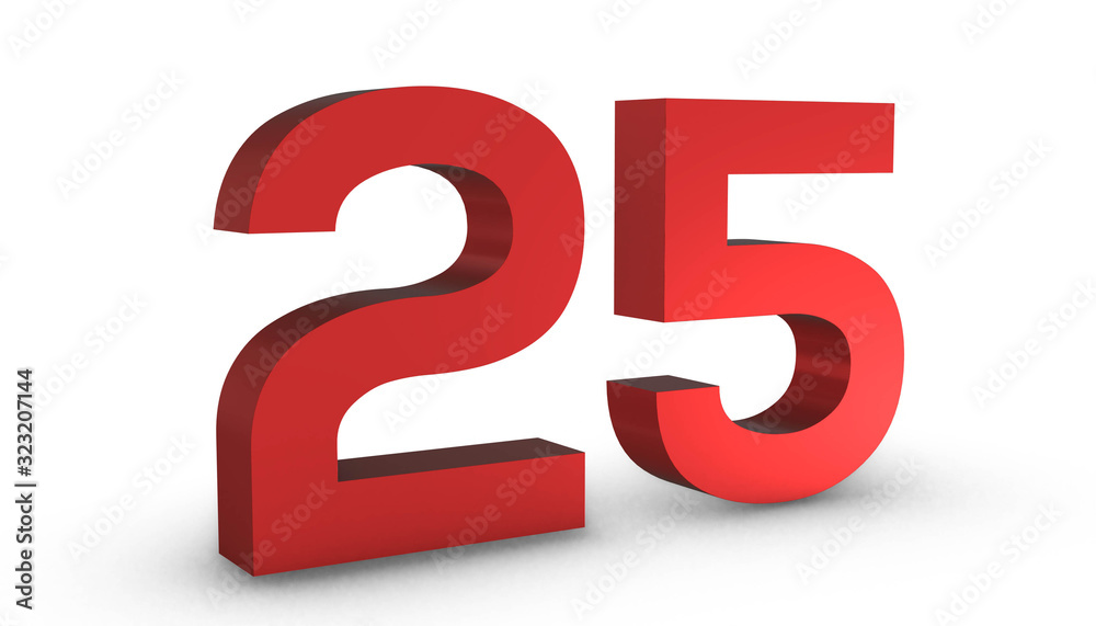 Number 25 Twenty Five Red Sign 3D Rendering Isolated on White Background Number 25 Twenty Five Red Sign 3D Rendering Isolated on White Background