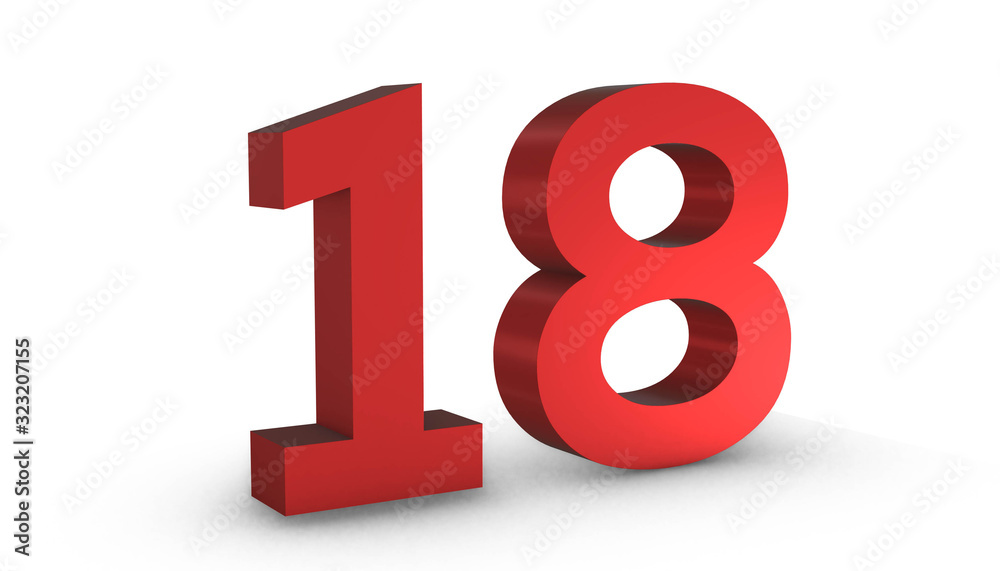 Number 18 Eighteen Red Sign 3D Rendering Isolated on White Background Number 18 Eighteen Red Sign 3D Rendering Isolated on White Background