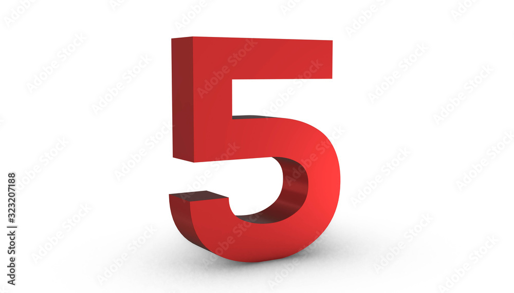 Number 5 Five Red Sign 3D Rendering Isolated on White Background Number 5 Five Red Sign 3D Rendering Isolated on White Background