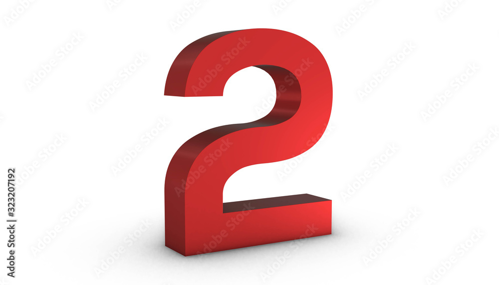 Number 2 Two Red Sign 3D Rendering Isolated on White Background Number 2 Two Red Sign 3D Rendering Isolated on White Background