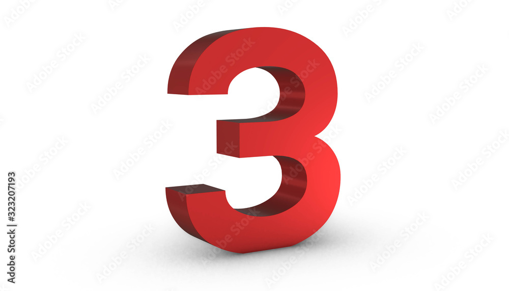 Number 3 Three Red Sign 3D Rendering Isolated on White Background Number 3 Three Red Sign 3D Rendering Isolated on White Background