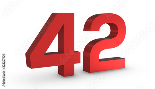 Number 42 Forty Two Red Sign 3D Rendering Isolated on White Background