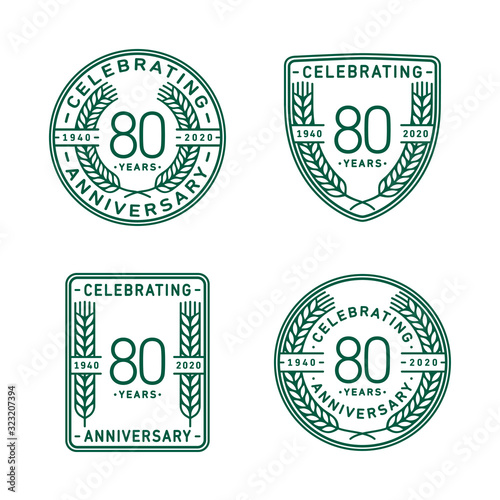 80 years anniversary celebration logotype. Eightieth anniversary logo collection. Set of anniversary design template. Vector and illustration.