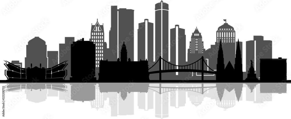 Detroit City Skyline Cityscape Silhouette Vector