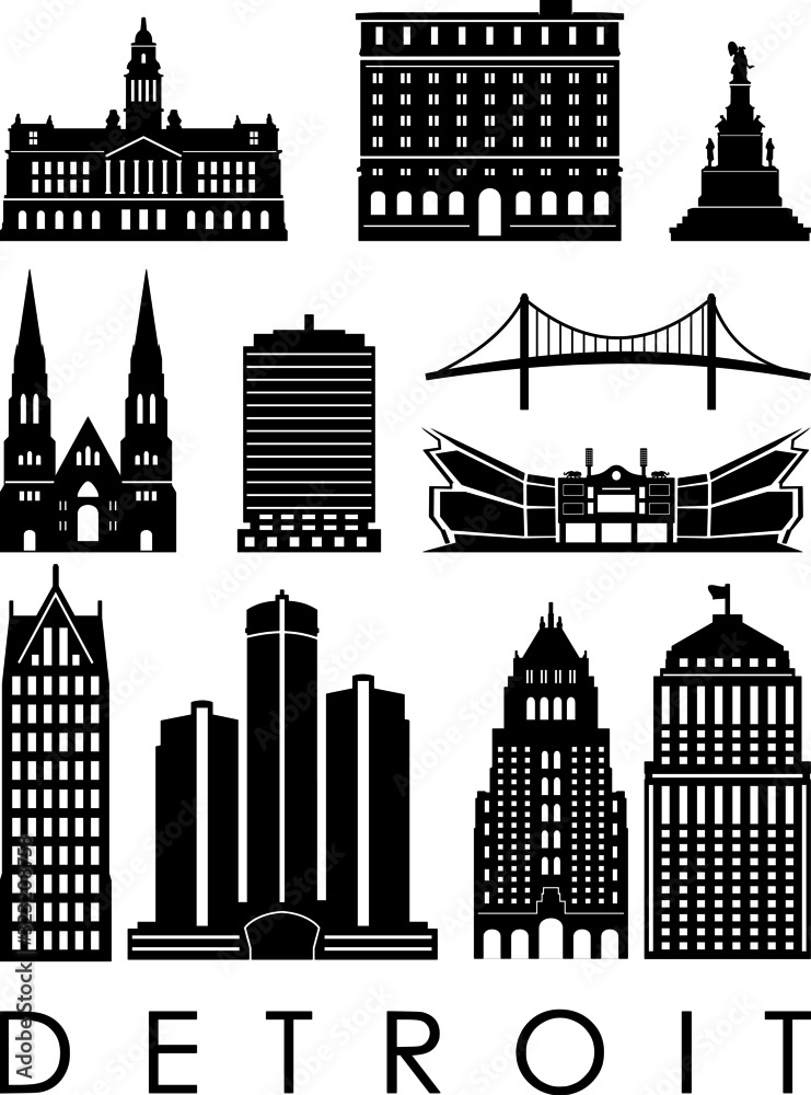 Detroit City Skyline Cityscape Silhouette Vector