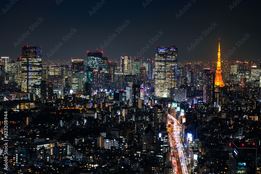 Obraz premium 東京 渋谷スクランブルスクエア 展望台からの夜景