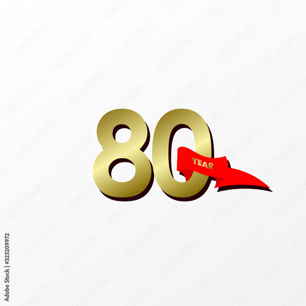 80 Years Anniversary Celebration Gold With Red Ribbon Vector Template Design Illustration 80 Years Anniversary Celebration Gold With Red Ribbon Vector Template Design Illustration