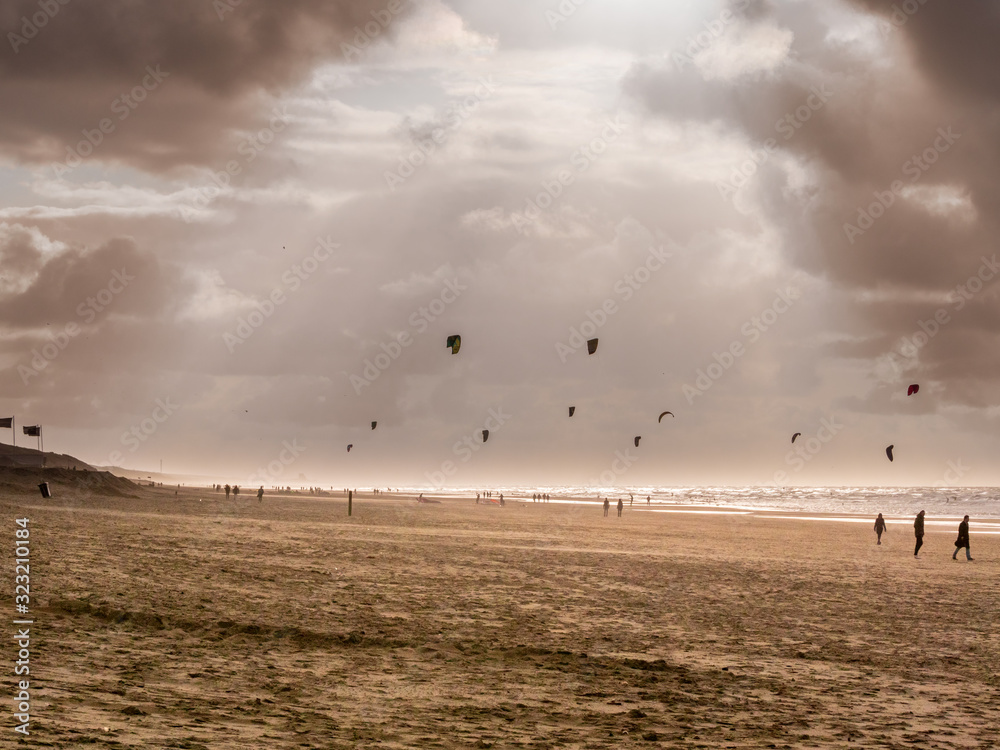 Zandvoort Netherlands Beach with Kite Sport Background in Orange Zandvoort Netherlands Beach with Kite Sport Background in Orange
