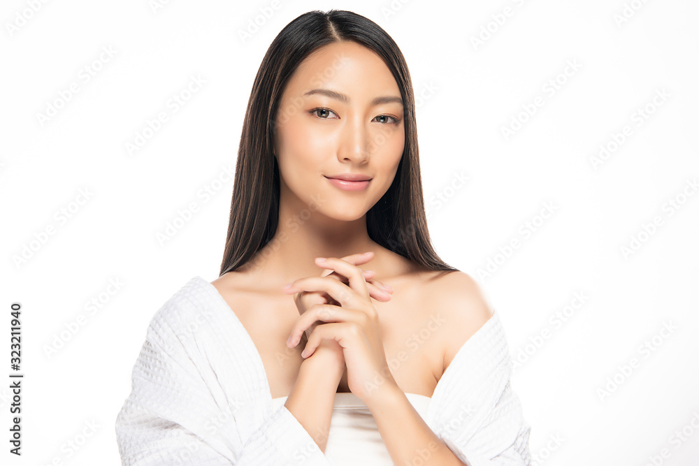 Portrait beautiful young asian woman clean fresh bare skin concept. Asian girl beauty face skincare and health wellness, Facial treatment, Perfect skin, Natural makeup, on white background,two Portrait beautiful young asian woman clean fresh bare skin concept. Asian girl beauty face skincare and health wellness, Facial treatment, Perfect skin, Natural makeup, on white background,two