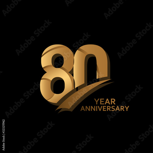 80 Years Gold Elegant Anniversary Celebration Vector Template Design Illustration