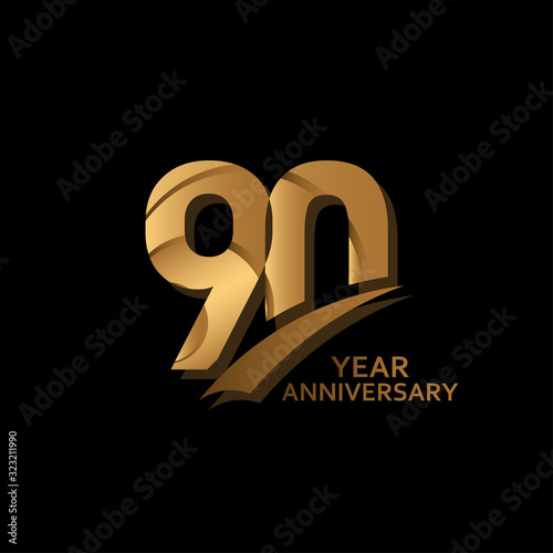 90 Years Gold Elegant Anniversary Celebration Vector Template Design Illustration