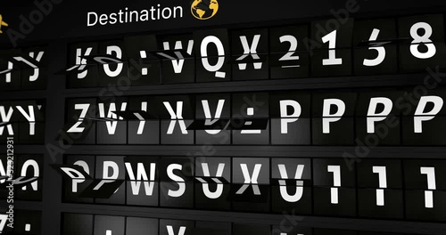 3D generated animation, analog flight information display board with the arrival city of Amsterdam, 4 different animations