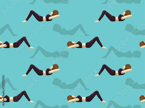 Crunch Body Workout Manga Cartoon Vector Seamless Background Wallpaper-01