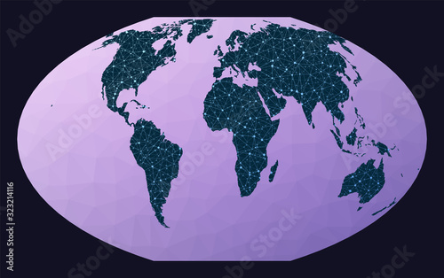 Abstract telecommunication world map. McBryde-Thomas flat-polar quartic pseudocylindrical equal-area projection. World network map.