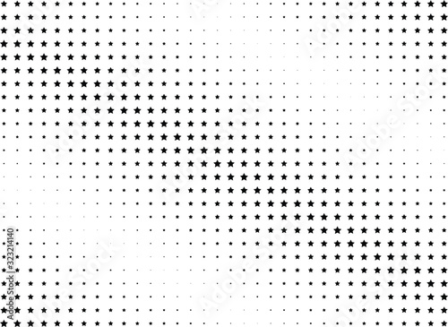 Abstract halftone dotted background. Monochrome futuristic grunge pattern, stars. Vector modern optical pop art texture for posters, site, postcard, cover, labels, vintage sticker, mock-up layout.