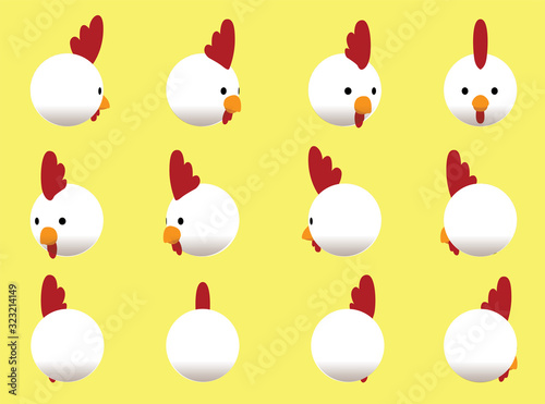 Animal Head White Chicken Animate Spinning Vector Illustration