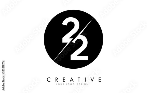 22 2 2 Number Logo Design with a Creative Cut and Black Circle Background.