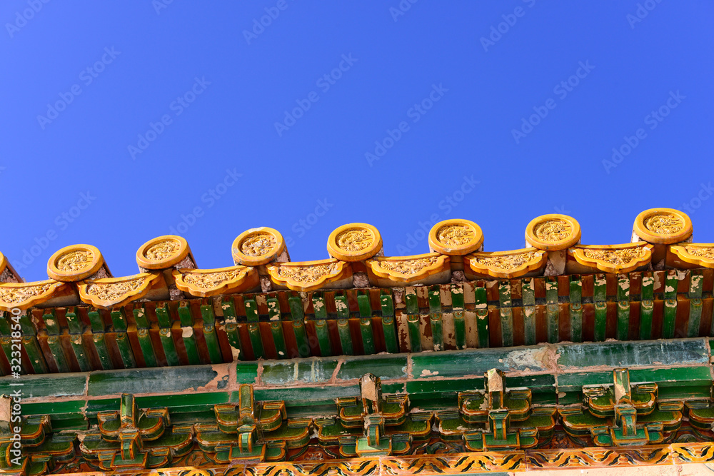 A corner of an ancient Chinese building in the eastern mausoleum of the qing dynasty in zunhua