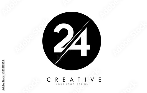 24 2 4 Number Logo Design with a Creative Cut and Black Circle Background.