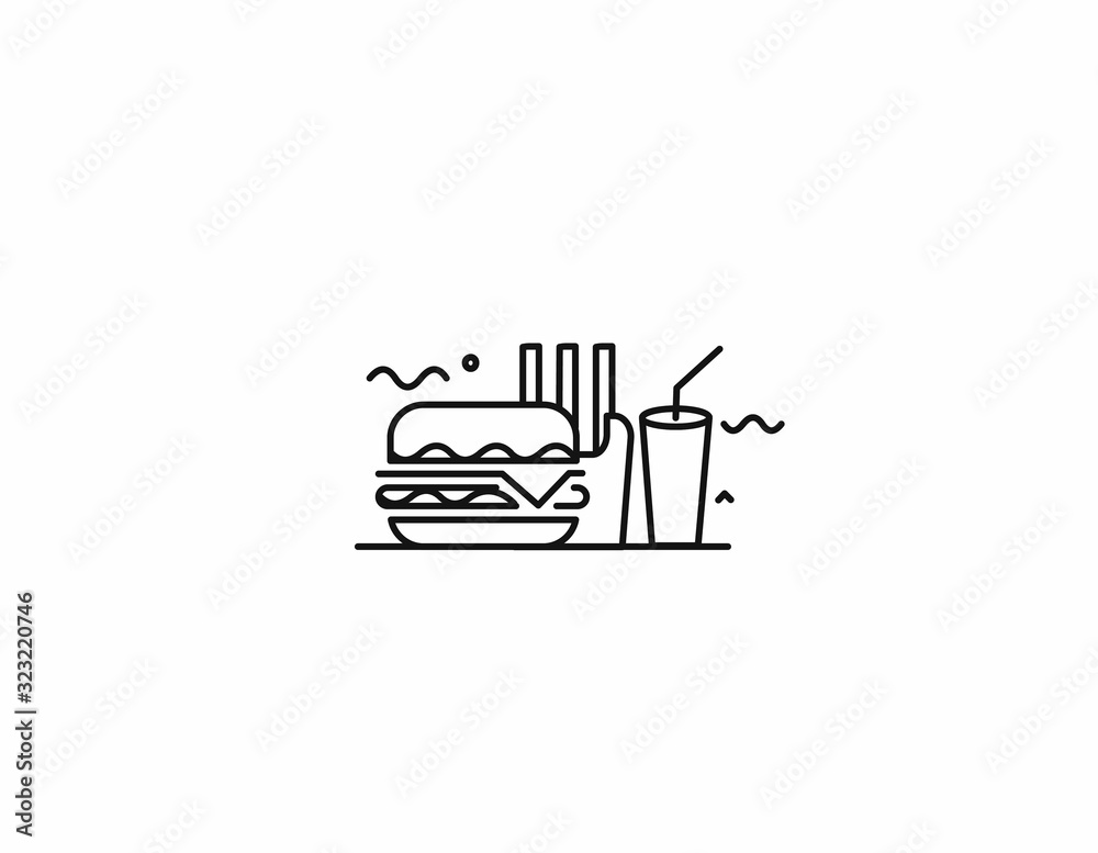Burger with soft drink vector icon. Burger with soft drink vector icon.