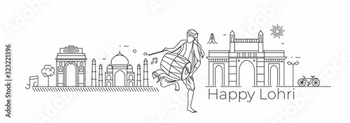 Happy Lohri holiday festival of Punjab India, vector illustration.