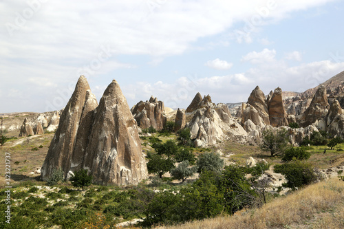 Unusual stones from volcanic rocks in the Red Valley near the village of Chavushin in the Cappadocia region in Turkey.