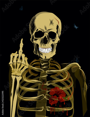 the human skeleton shows the middle finger. vector illustration.