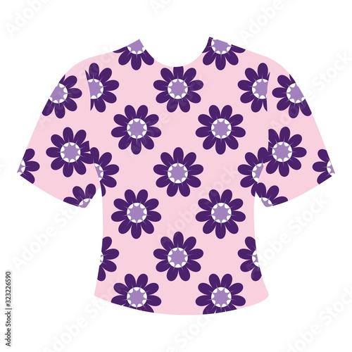 cute women's pink t-shirt with floral print. cotton clothing.