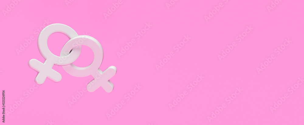 3D Illustration couple of lesbians symbol in pink background for gender diversity LGBTIQ