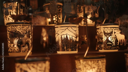 Souvenirs on showcases of night shops