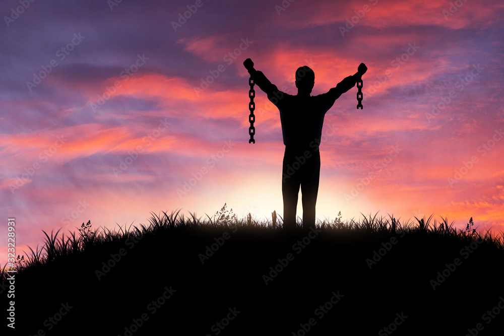 man with broken chains