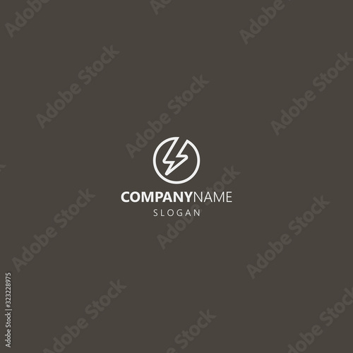 white logo on a black background. simple vector line art iconic logo of lightning in a round frame