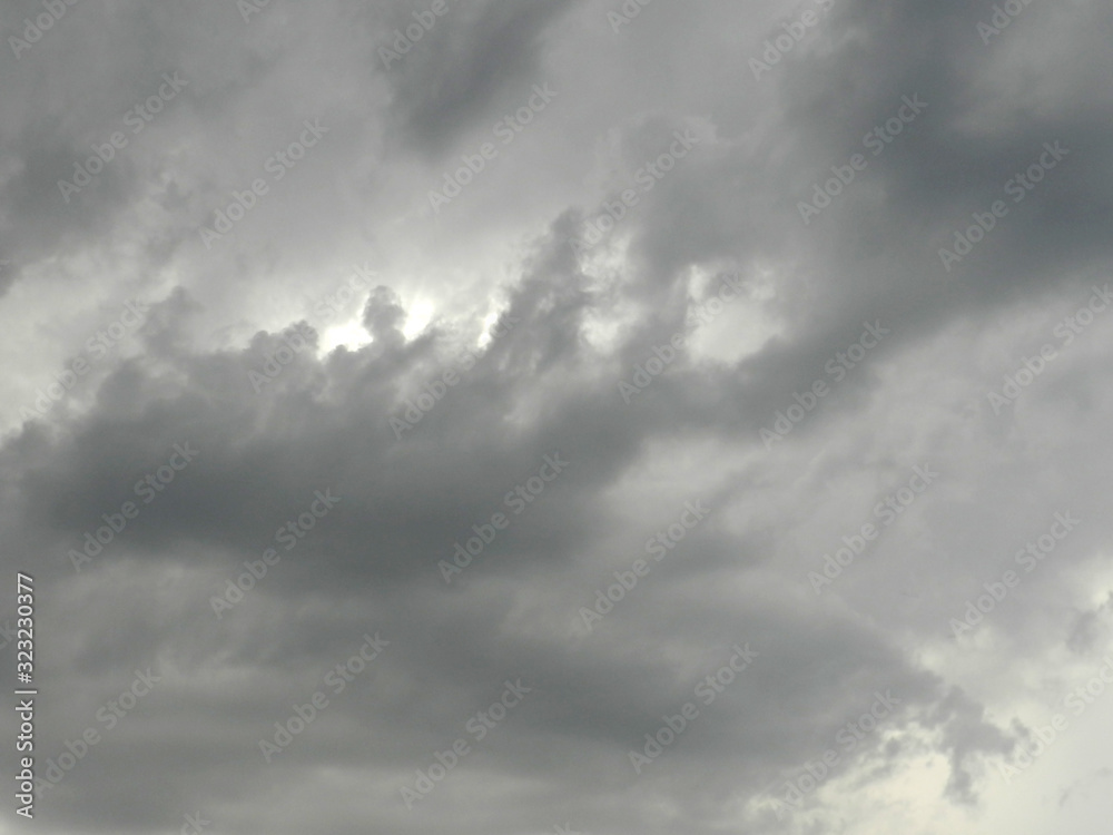 Fototapeta premium Dark thunderstorm clouds before rain. Dramatic black clouds. Stormy rain clouds background. Dramatic dark stormy cloudy sky before storm. Gray clouds background. 